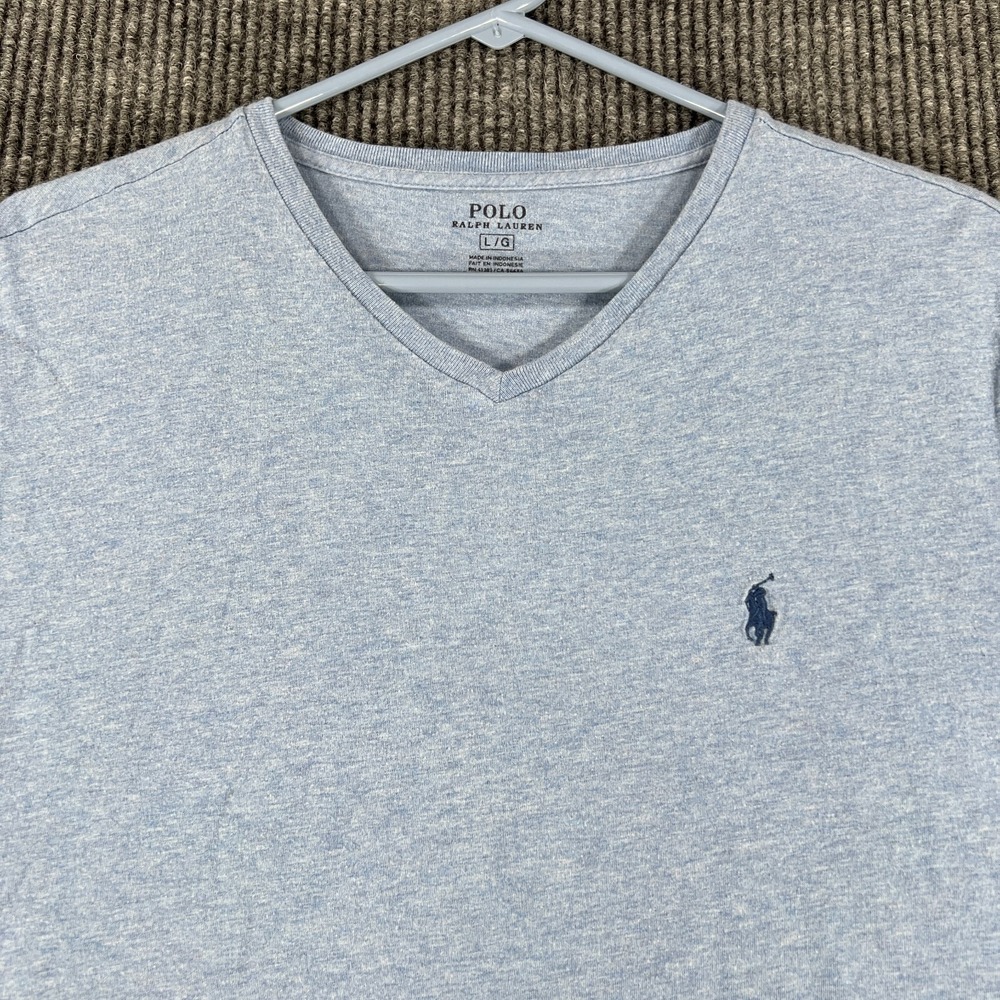 Polo Ralph Lauren Shirt Mens Large Blue Short Sleeve V Neck Casual Outdoor